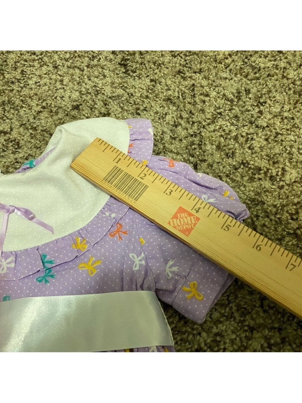 Vintage Toddler Girl Cotton Dress 80s 90s Purple Polka Dot Bows Ribbon Tie - Picture 11 of 11